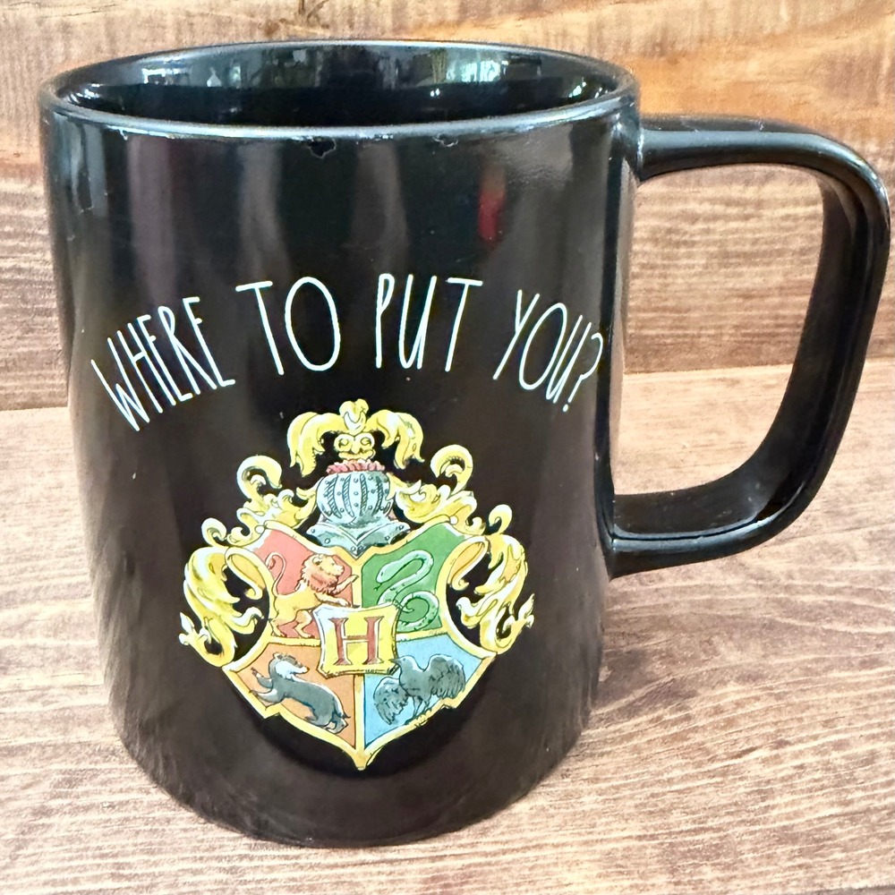 Rae Dunn Harry Potter Hogwarts Crest Black Ceramic Mug Slytherin Sorting Hat
